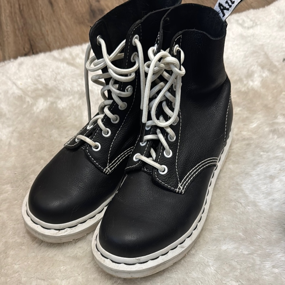 Dr. Martens Black Leather Boots with White Accents